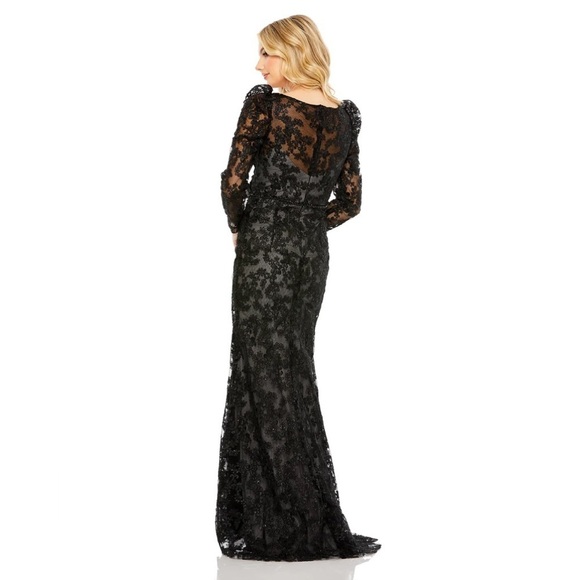 Max Duggal 11324 NWT EMBROIDERED LACE PUFF SLEEVE WRAP OVER GOWN - Picture 3 of 12